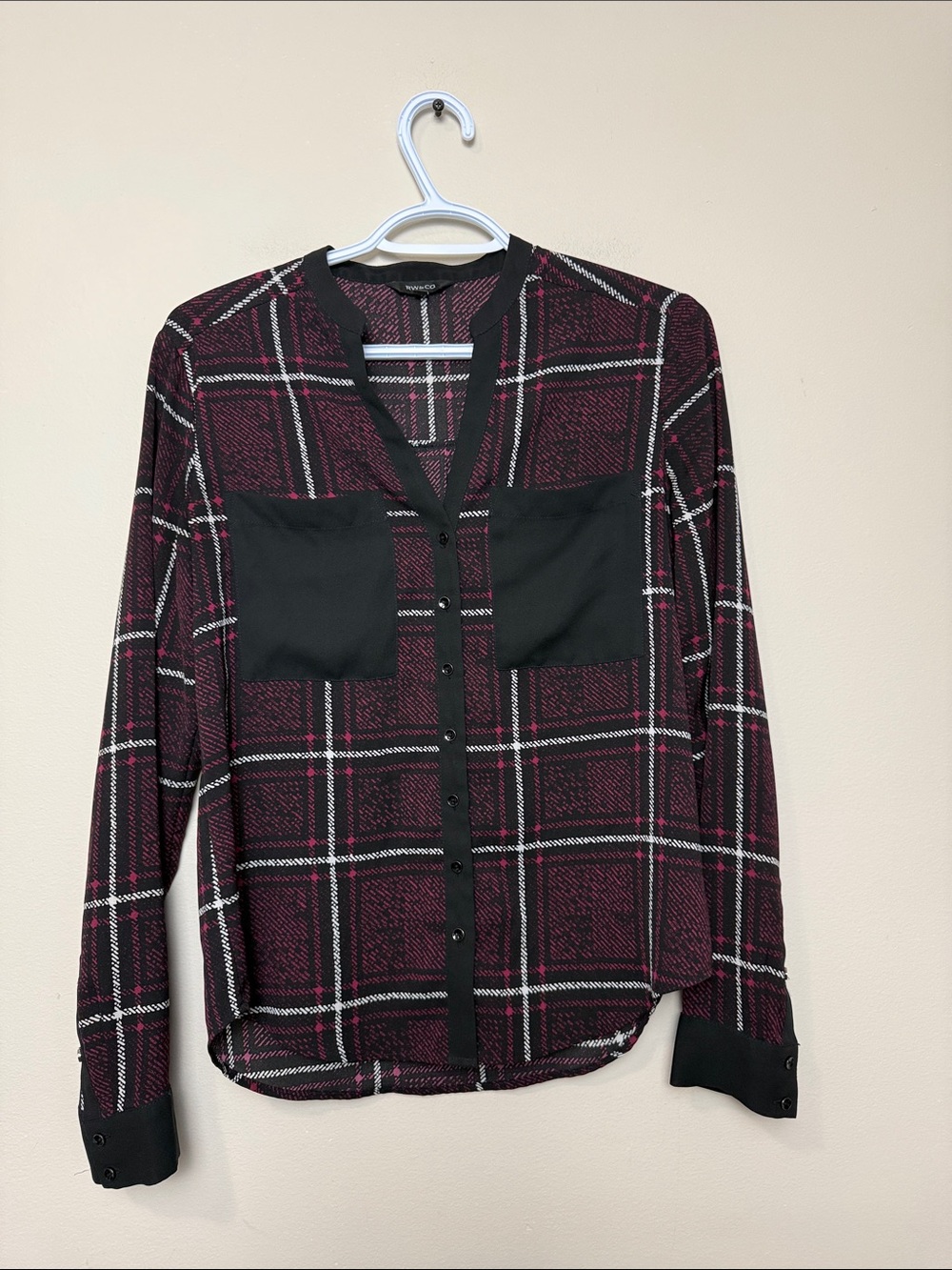 RW&CO. Burgundy and Black Plaid Button-Down Shirt size S